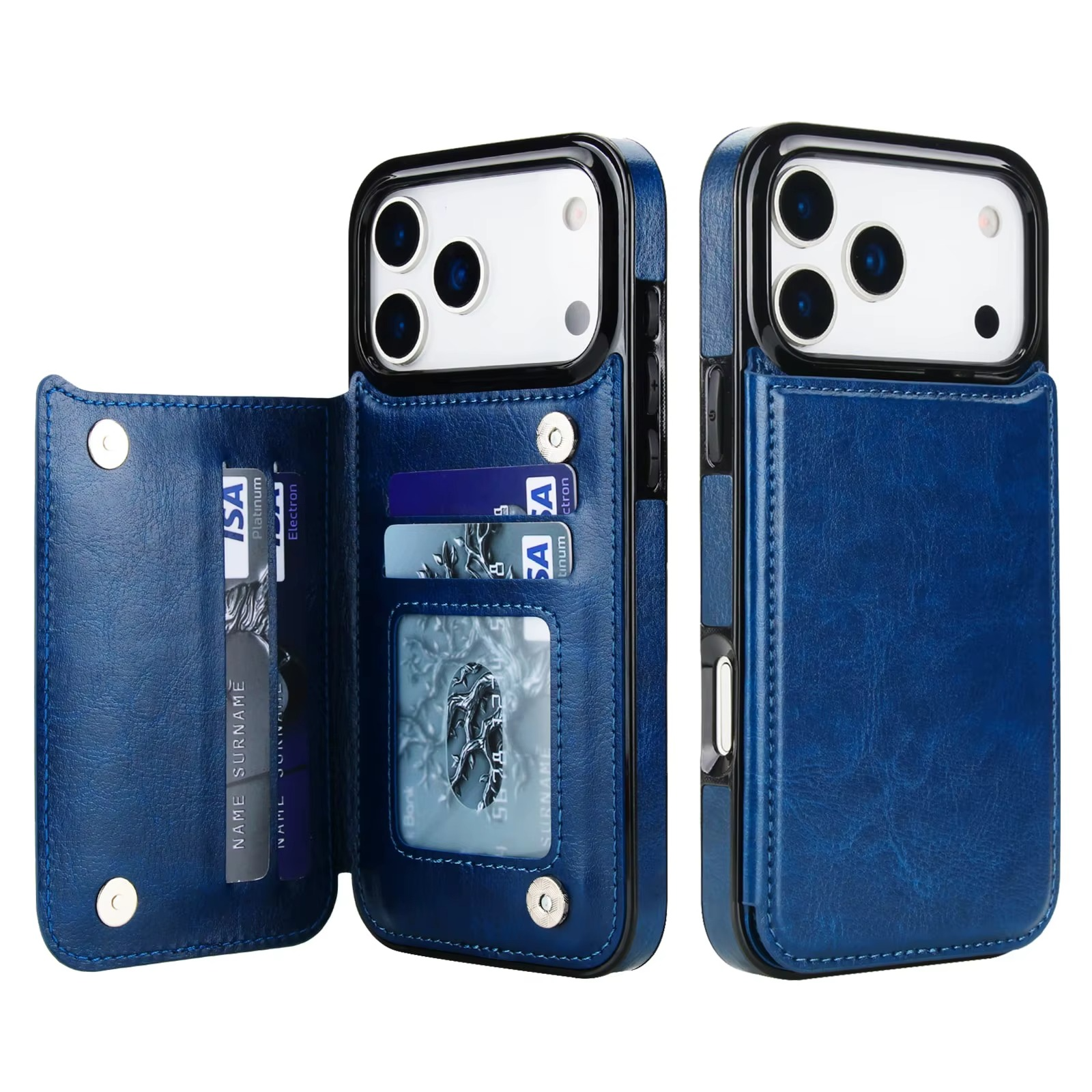 Premium iPhone Case Magnetic Flip Wallet Cover Faux Leather Card Holder Kickstand Shockproof Protection Full Camera Lens Guard