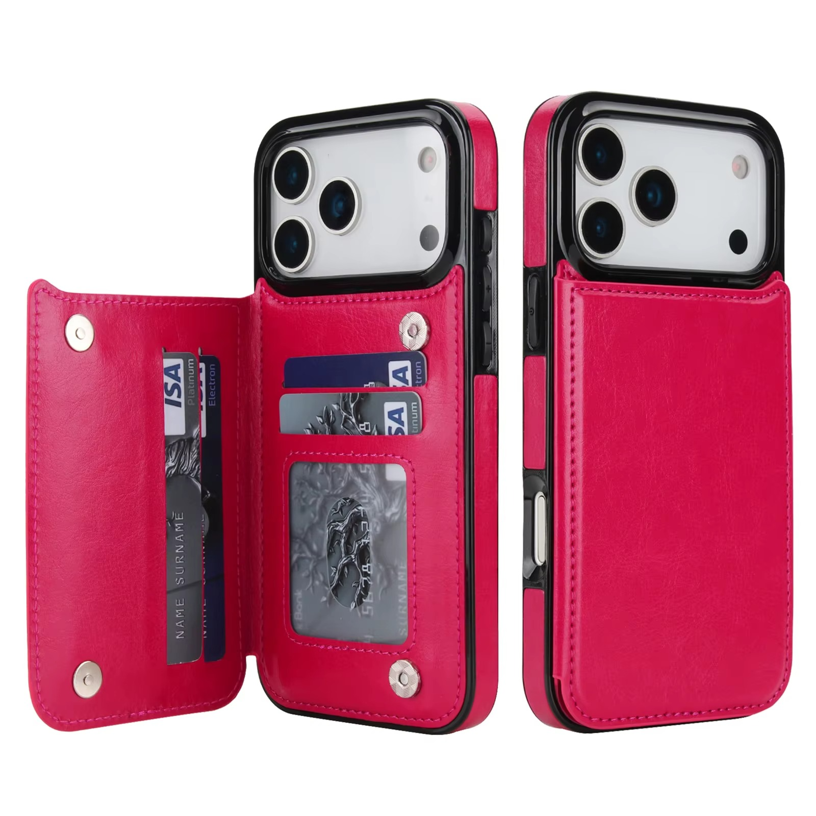 Premium iPhone Case Magnetic Flip Wallet Cover Faux Leather Card Holder Kickstand Shockproof Protection Full Camera Lens Guard