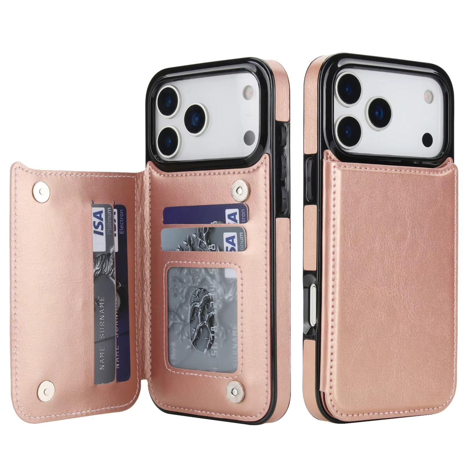 Premium iPhone Case Magnetic Flip Wallet Cover Faux Leather Card Holder Kickstand Shockproof Protection Full Camera Lens Guard