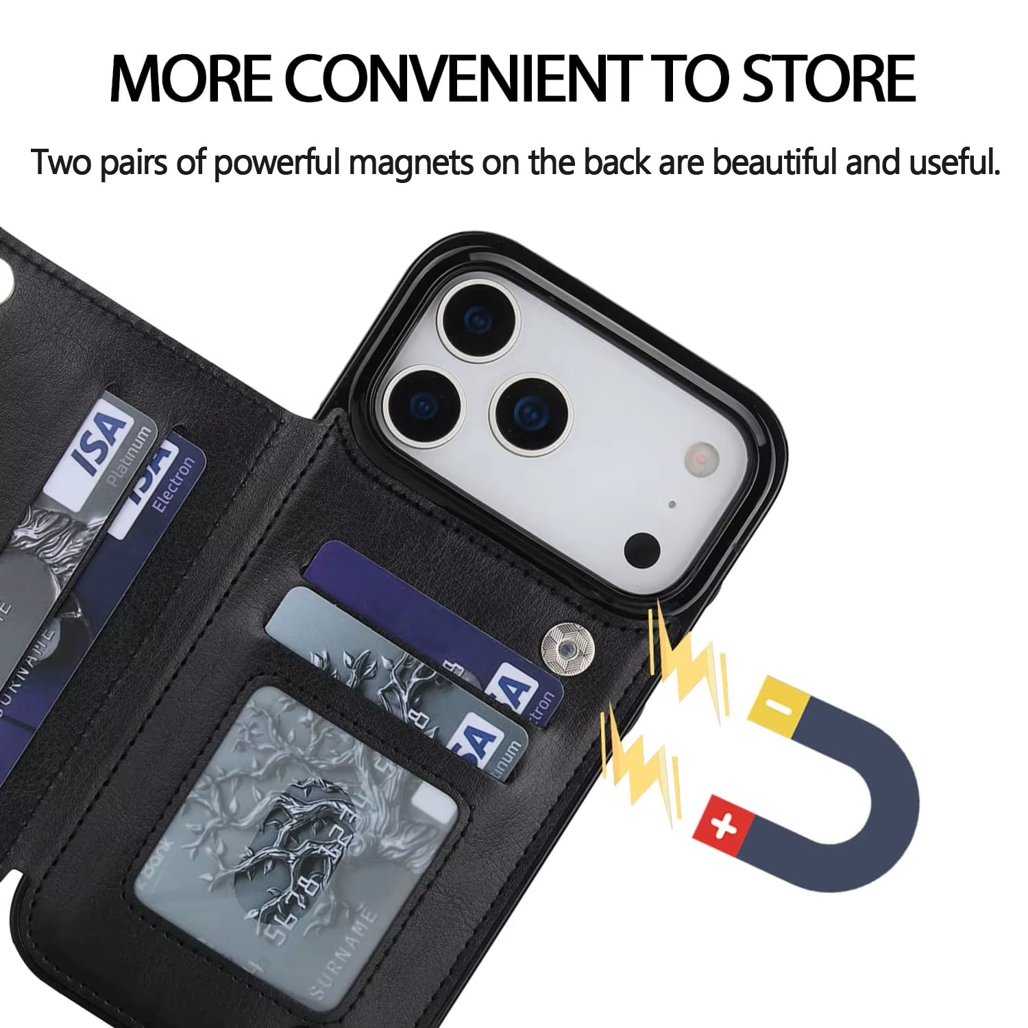 Premium iPhone Case Magnetic Flip Wallet Cover Faux Leather Card Holder Kickstand Shockproof Protection Full Camera Lens Guard