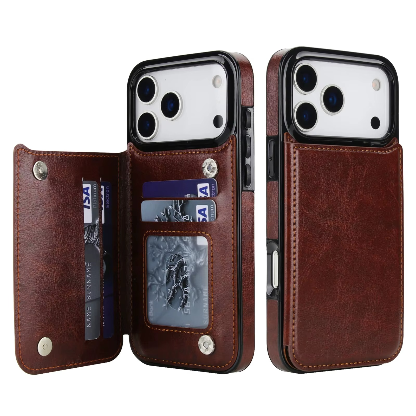 Premium iPhone Case Magnetic Flip Wallet Cover Faux Leather Card Holder Kickstand Shockproof Protection Full Camera Lens Guard