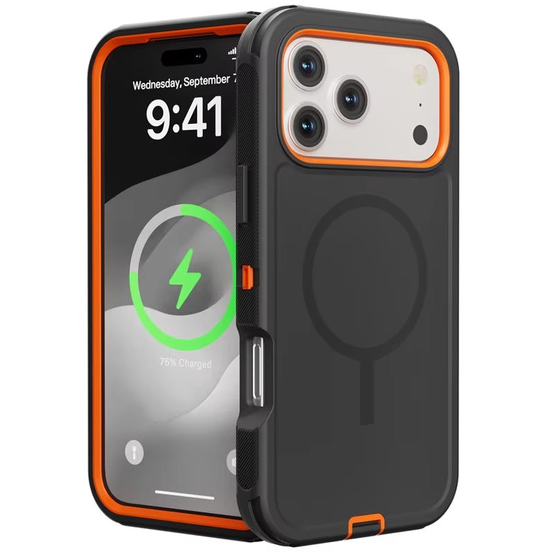 Premium iPhone Case Magnetic Protective Cover Rugged Defender Shockproof Armor Dual Layer Belt Clip Holder Full Port Protection Anti Slip Grip Heavy Duty Design