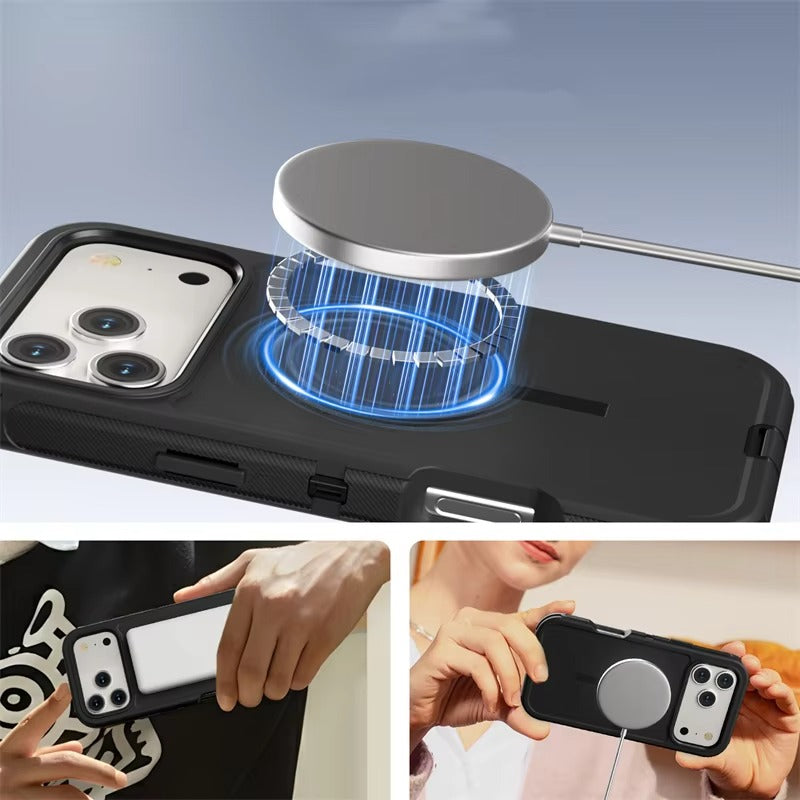 Premium iPhone Case Magnetic Protective Cover Rugged Defender Shockproof Armor Dual Layer Belt Clip Holder Full Port Protection Anti Slip Grip Heavy Duty Design