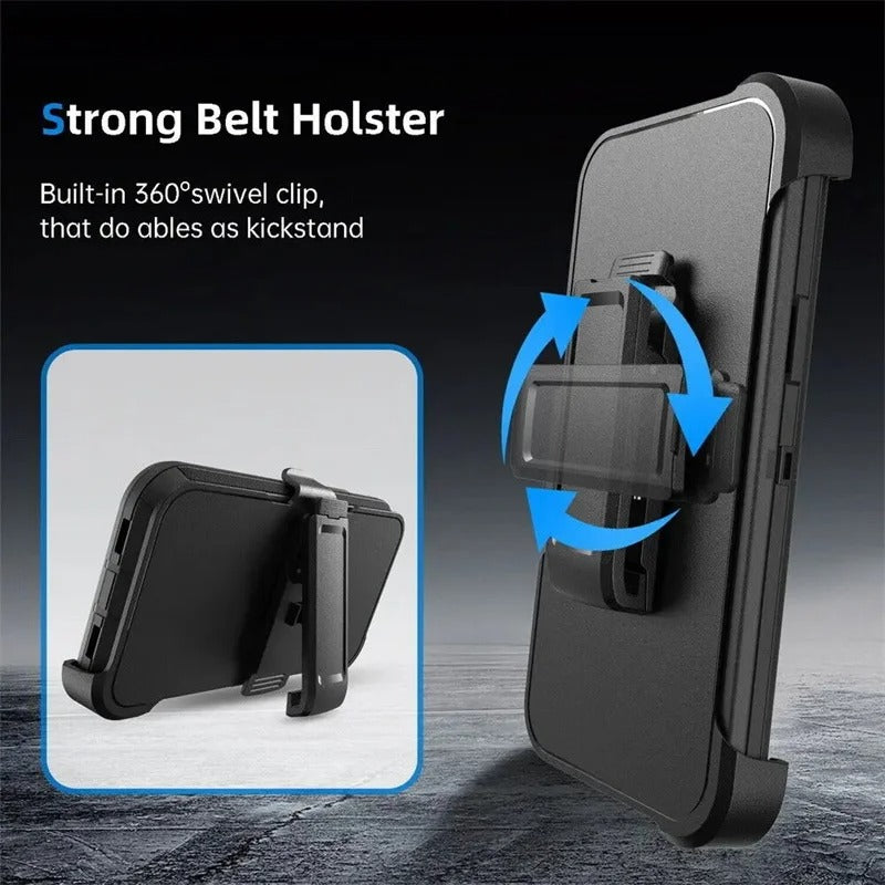 Premium iPhone Case Magnetic Protective Cover Rugged Defender Shockproof Armor Dual Layer Belt Clip Holder Full Port Protection Anti Slip Grip Heavy Duty Design