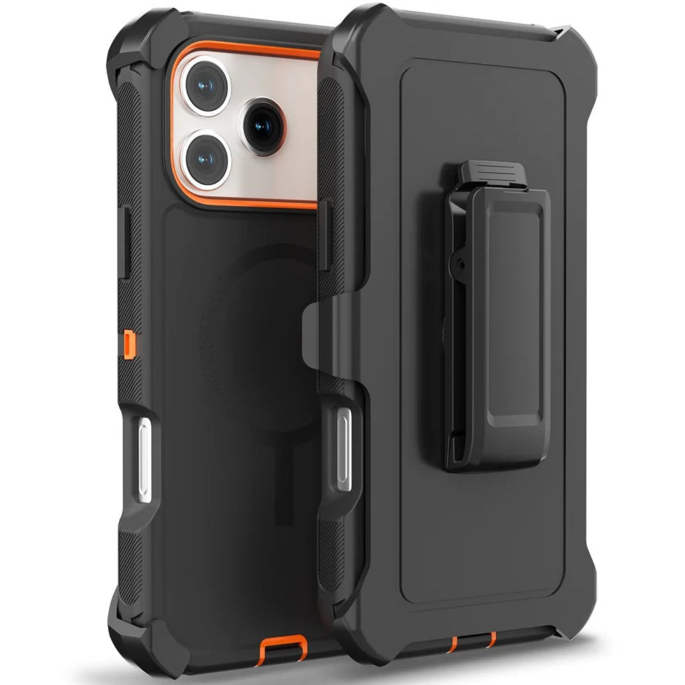Premium iPhone Case Magnetic Protective Cover Rugged Defender Shockproof Armor Dual Layer Belt Clip Holder Full Port Protection Anti Slip Grip Heavy Duty Design