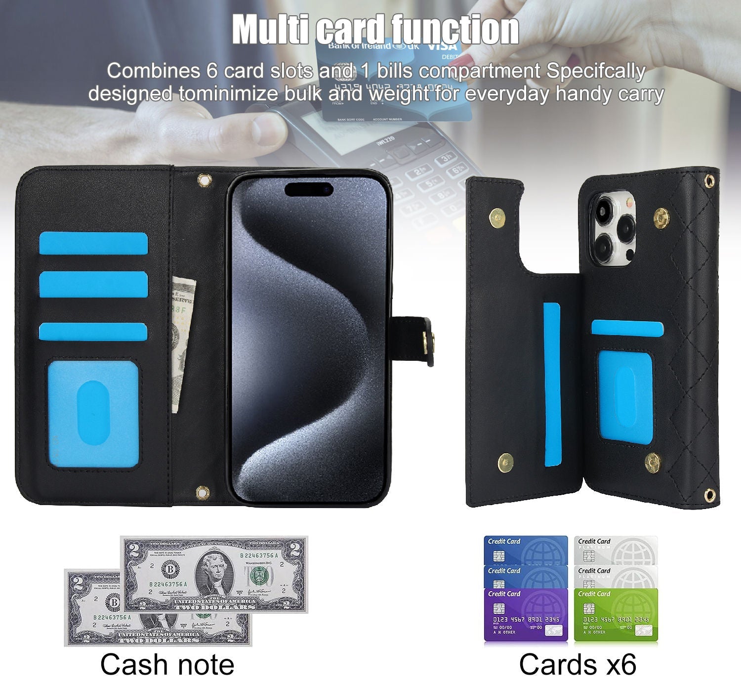 Premium iPhone Case RFID Blocking Wallet Crossbody Flip Cover PU Leather Card Holder Magnetic Closure Shockproof Protection Adjustable Strap Full Coverage