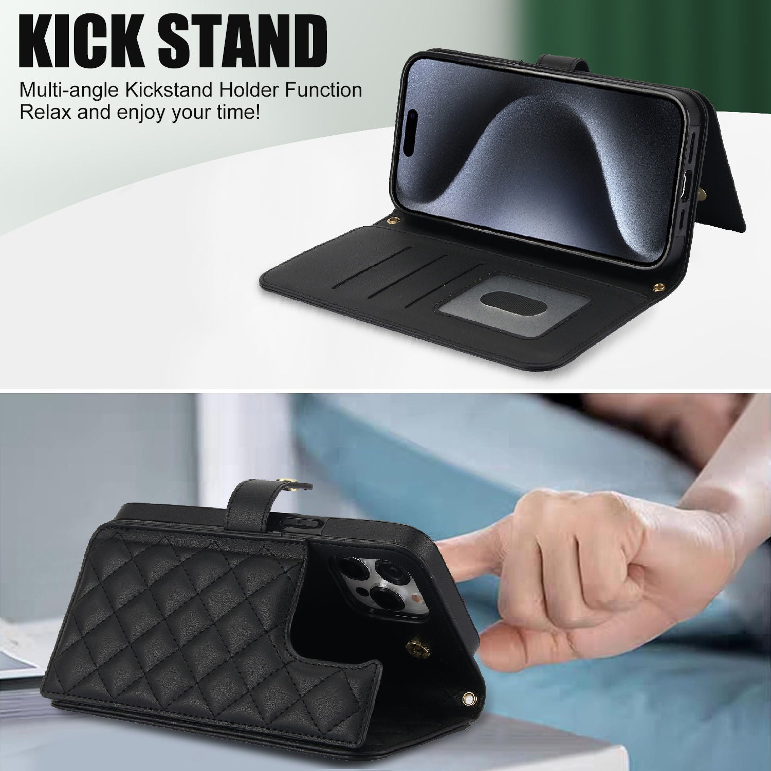 Premium iPhone Case RFID Blocking Wallet Crossbody Flip Cover PU Leather Card Holder Magnetic Closure Shockproof Protection Adjustable Strap Full Coverage