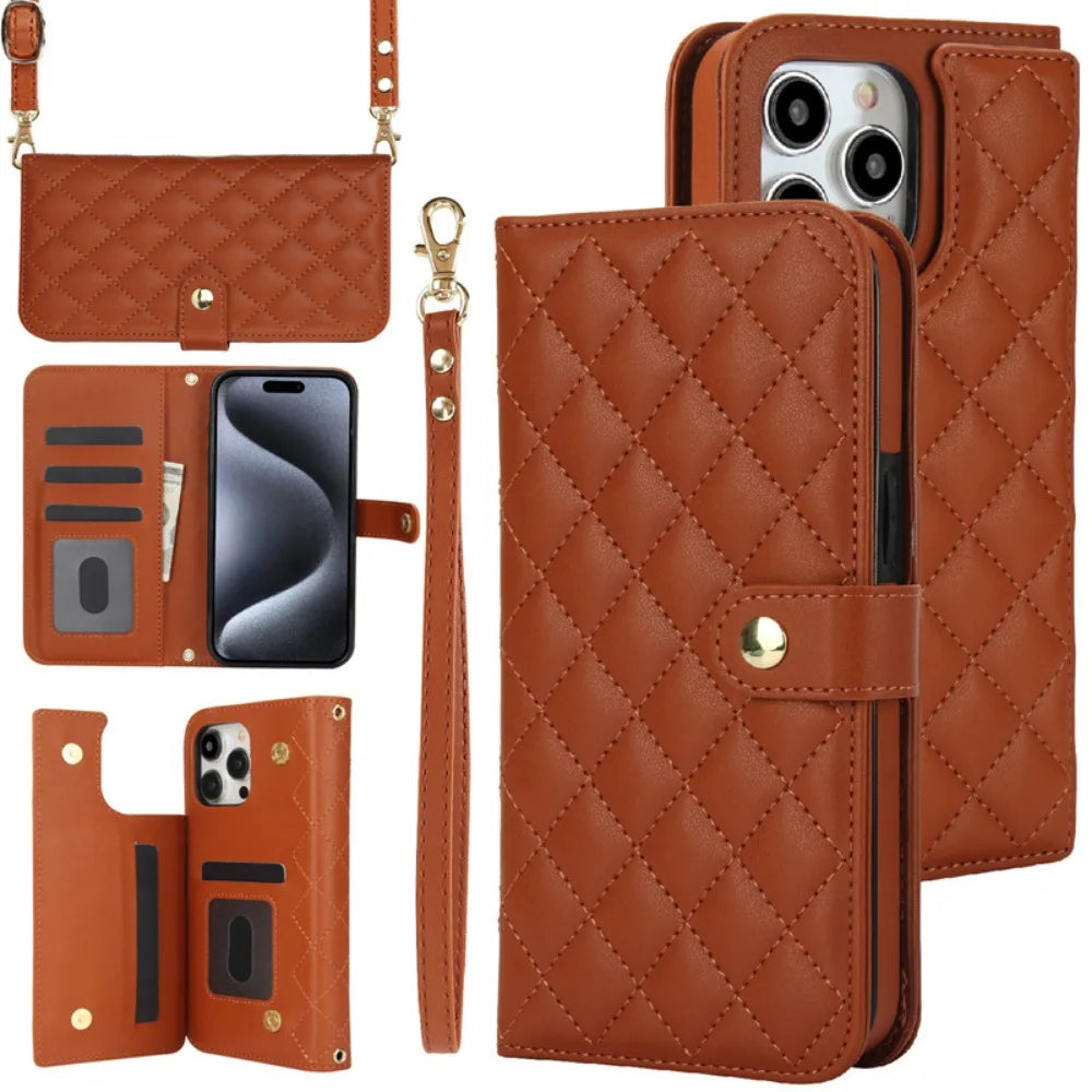 Premium iPhone Case RFID Blocking Wallet Crossbody Flip Cover PU Leather Card Holder Magnetic Closure Shockproof Protection Adjustable Strap Full Coverage