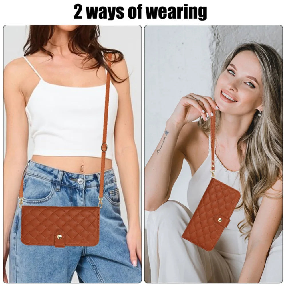 Premium iPhone Case RFID Blocking Wallet Crossbody Flip Cover PU Leather Card Holder Magnetic Closure Shockproof Protection Adjustable Strap Full Coverage