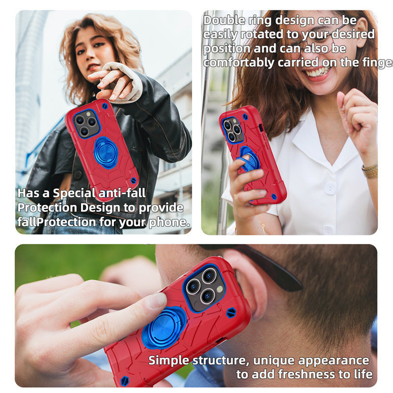 Premium iPhone Case Rugged Military Grade Protective Cover Dual Layer Shockproof Armor Kickstand Ring Holder Anti Slip Grip Full Protection