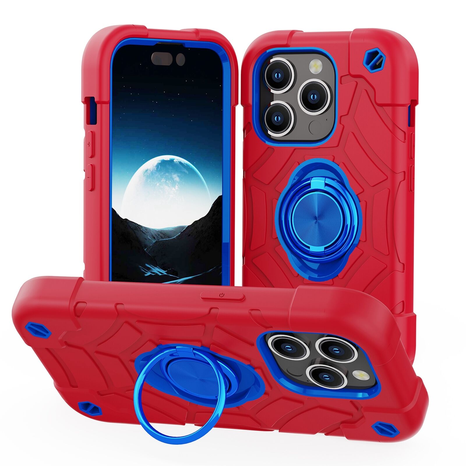 Premium iPhone Case Rugged Military Grade Protective Cover Dual Layer Shockproof Armor Kickstand Ring Holder Anti Slip Grip Full Protection