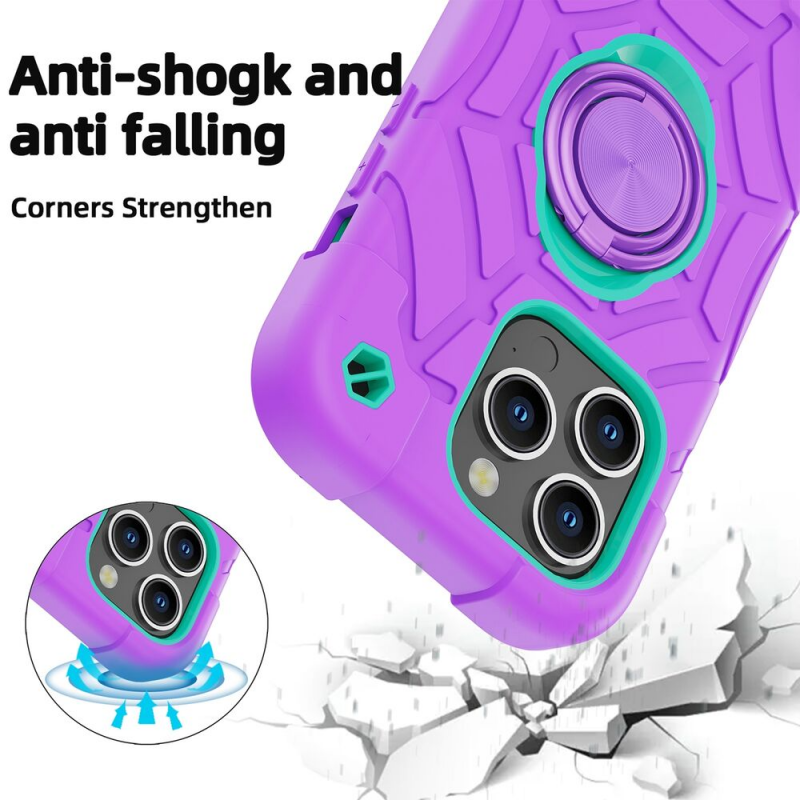 Premium iPhone Case Rugged Military Grade Protective Cover Dual Layer Shockproof Armor Kickstand Ring Holder Anti Slip Grip Full Protection