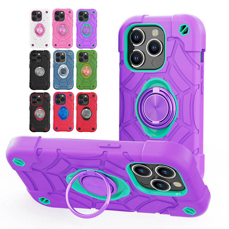 Premium iPhone Case Rugged Military Grade Protective Cover Dual Layer Shockproof Armor Kickstand Ring Holder Anti Slip Grip Full Protection