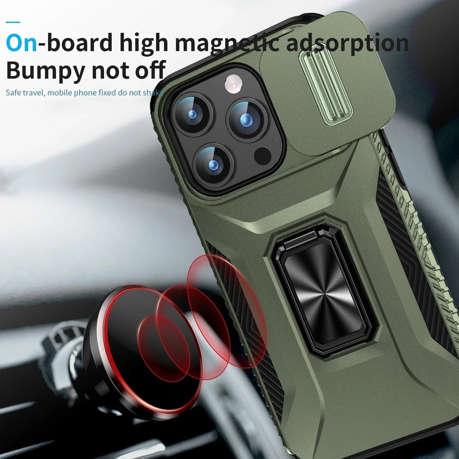 Premium iPhone Case Shockproof Protective Cover All Around Protection Sliding Camera Lens Guard Rotary Stand Anti Slip Grip Durable Design