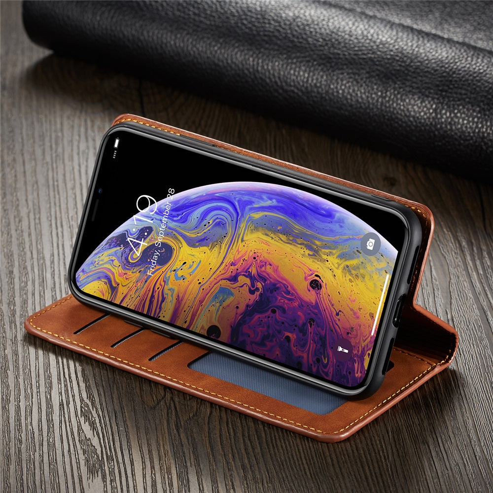 Premium iPhone Case Suede Leather Wallet Flip Cover Card Holder Magnetic Closure Shockproof Protection Full Body Slim Design