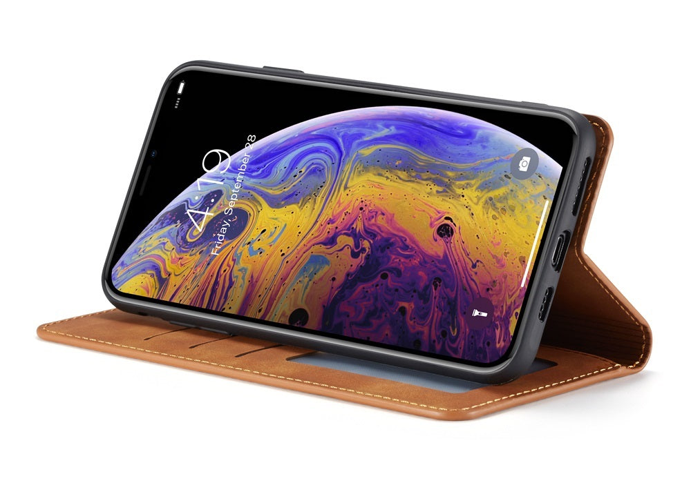Premium iPhone Case Suede Leather Wallet Flip Cover Card Holder Magnetic Closure Shockproof Protection Full Body Slim Design