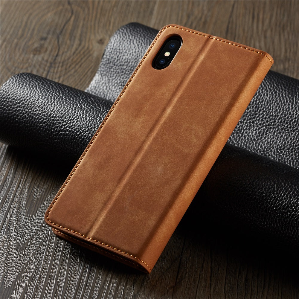 Premium iPhone Case Suede Leather Wallet Flip Cover Card Holder Magnetic Closure Shockproof Protection Full Body Slim Design