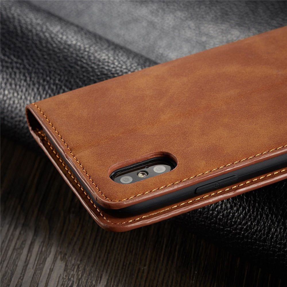 Premium iPhone Case Suede Leather Wallet Flip Cover Card Holder Magnetic Closure Shockproof Protection Full Body Slim Design