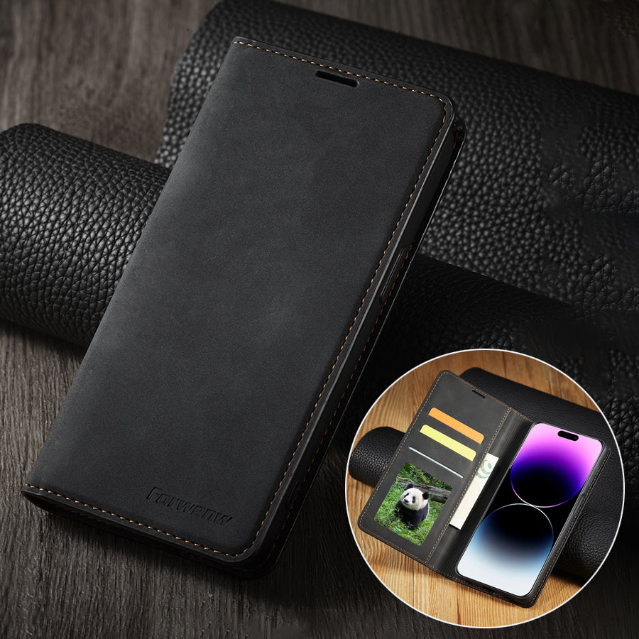 Premium iPhone Case Suede Leather Wallet Flip Cover Card Holder Magnetic Closure Shockproof Protection Full Body Slim Design