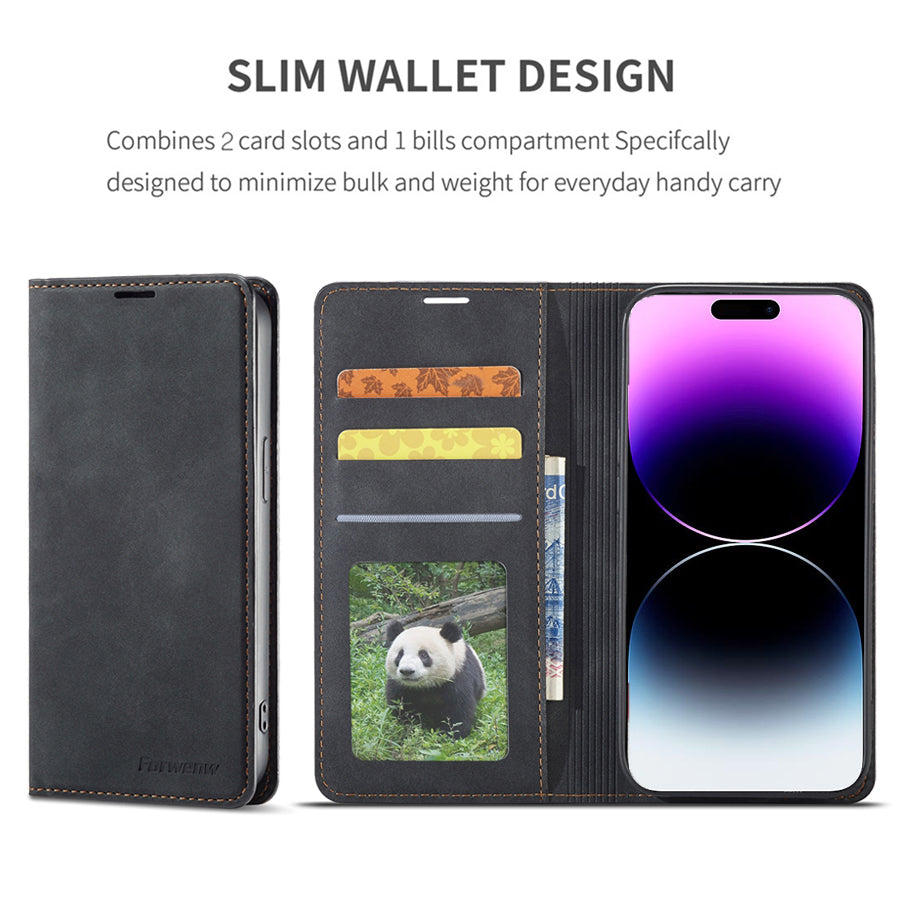 Premium iPhone Case Suede Leather Wallet Flip Cover Card Holder Magnetic Closure Shockproof Protection Full Body Slim Design