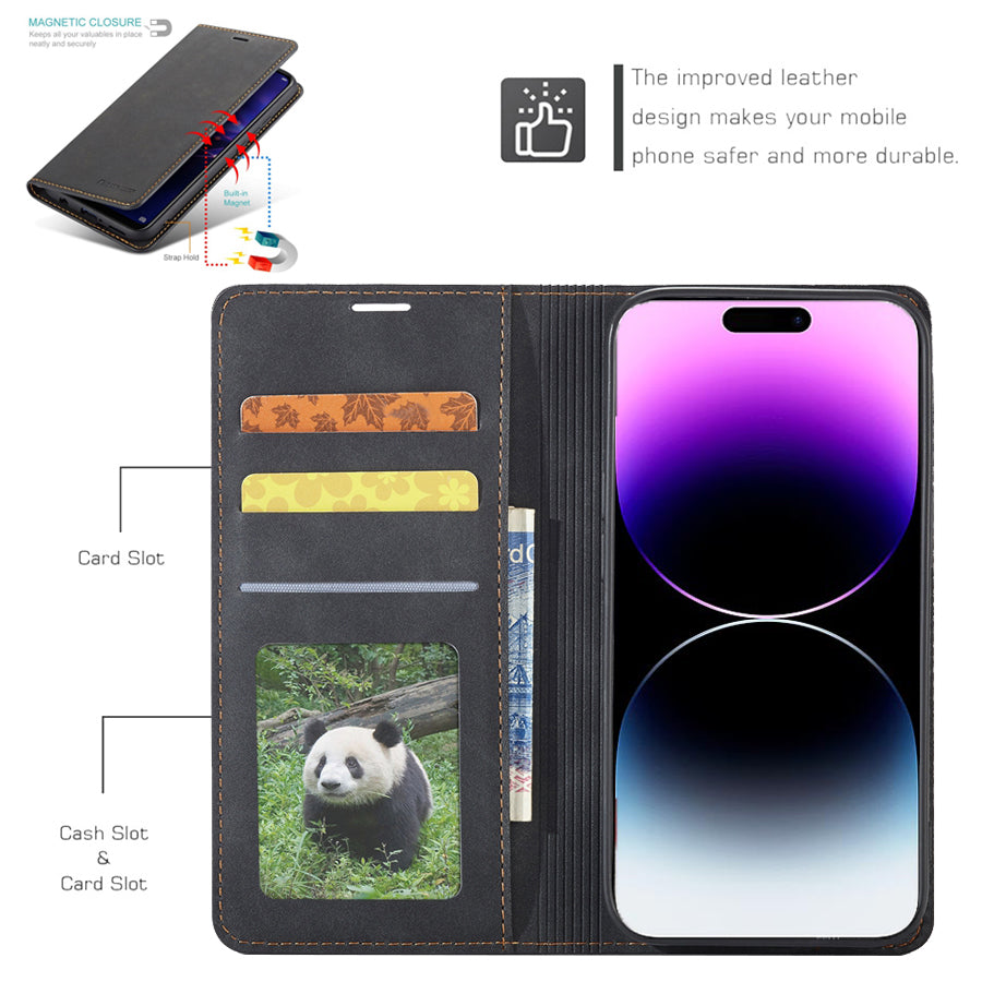 Premium iPhone Case Suede Leather Wallet Flip Cover Card Holder Magnetic Closure Shockproof Protection Full Body Slim Design