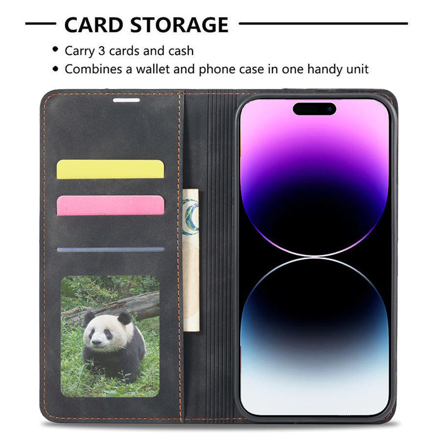 Premium iPhone Case Suede Leather Wallet Flip Cover Card Holder Magnetic Closure Shockproof Protection Full Body Slim Design