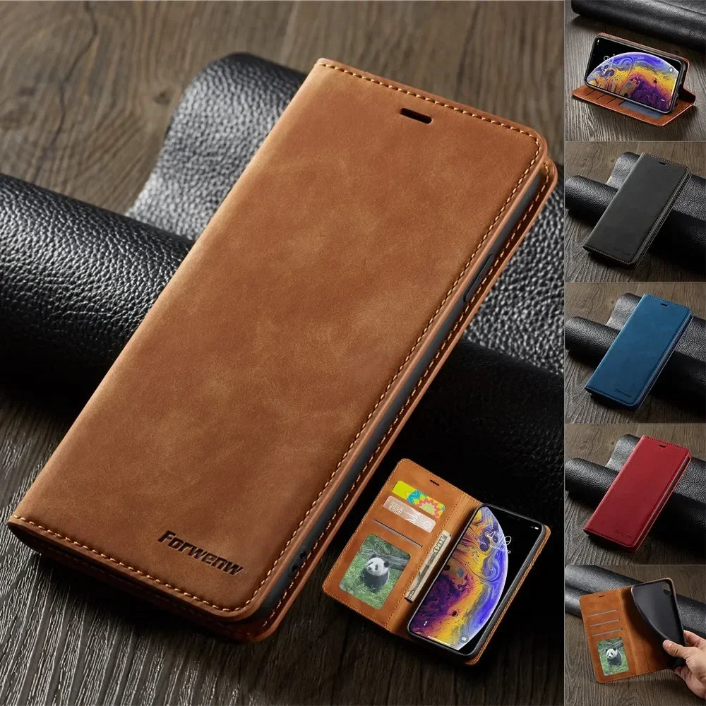 Premium iPhone Case Suede Leather Wallet Flip Cover Card Holder Magnetic Closure Shockproof Protection Full Body Slim Design