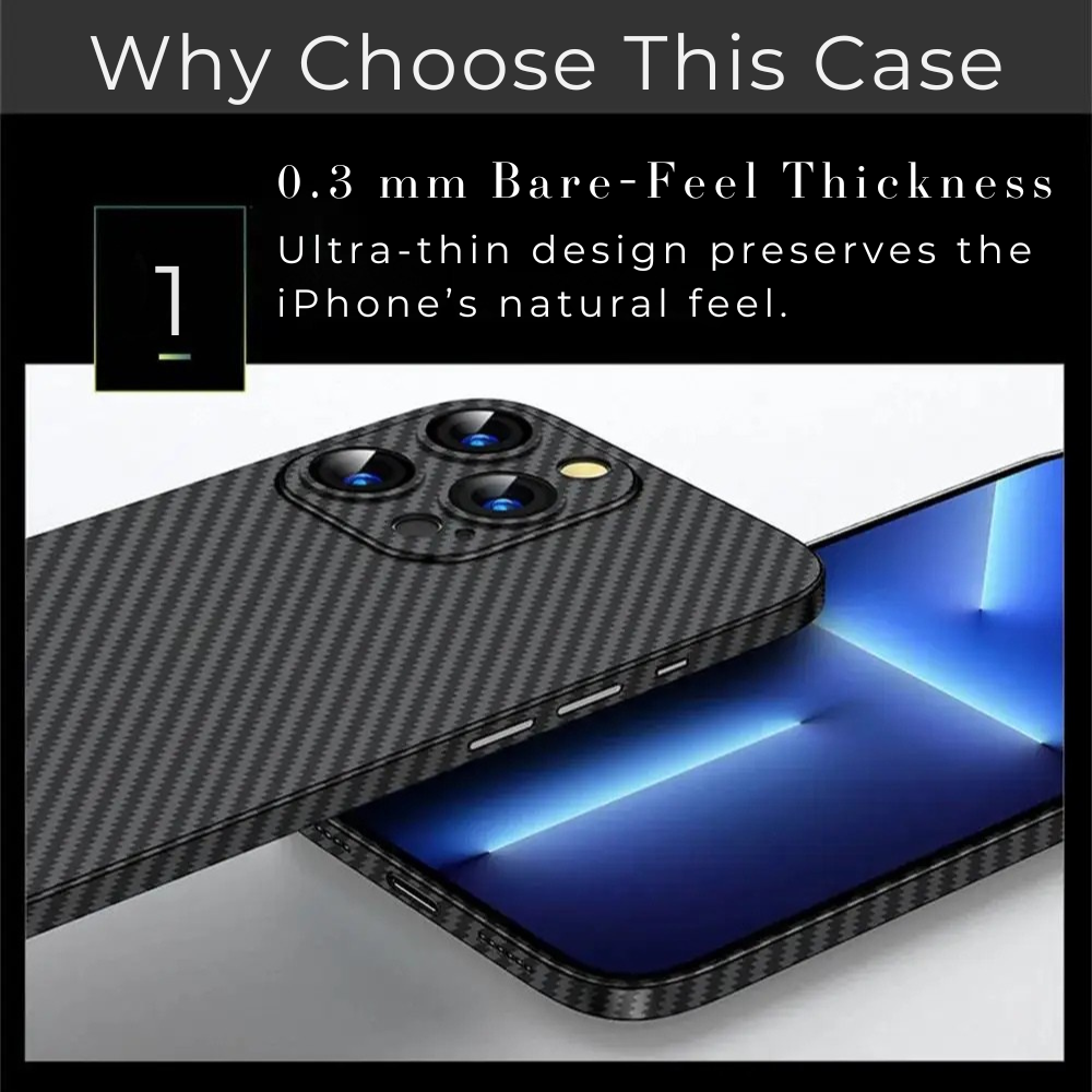 Premium iPhone Case Ultra Thin Carbon Fiber Matte Protective Cover 0.2mm PP Back Lightweight Scratch Resistant Slim Minimalist Design