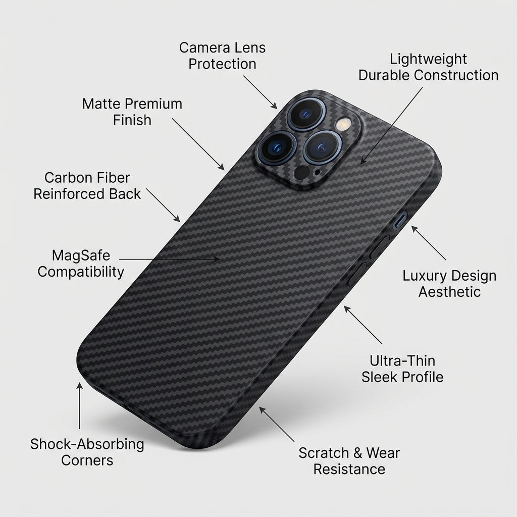 Premium iPhone Case Ultra Thin Carbon Fiber Matte Protective Cover 0.2mm PP Back Lightweight Scratch Resistant Slim Minimalist Design