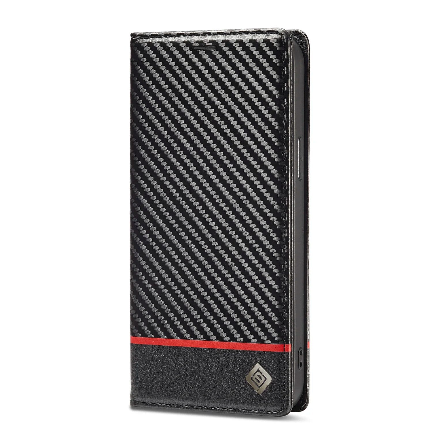 Premium iPhone Case Wallet MagSafe Compatible Carbon Fiber Leather Flip Cover Shockproof Protective Card Holder Stand Function Camera Lens Protection Slim Design