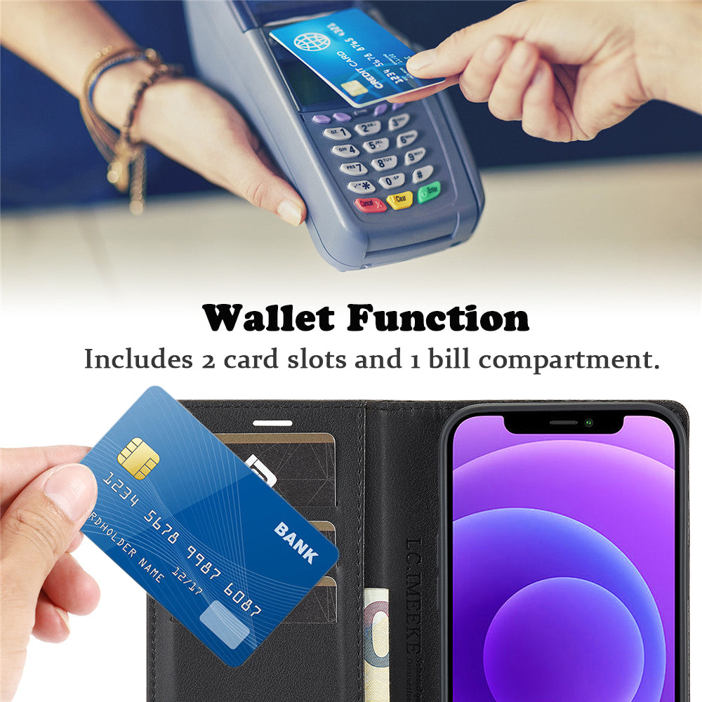 Premium iPhone Case Wallet MagSafe Compatible Carbon Fiber Leather Flip Cover Shockproof Protective Card Holder Stand Function Camera Lens Protection Slim Design