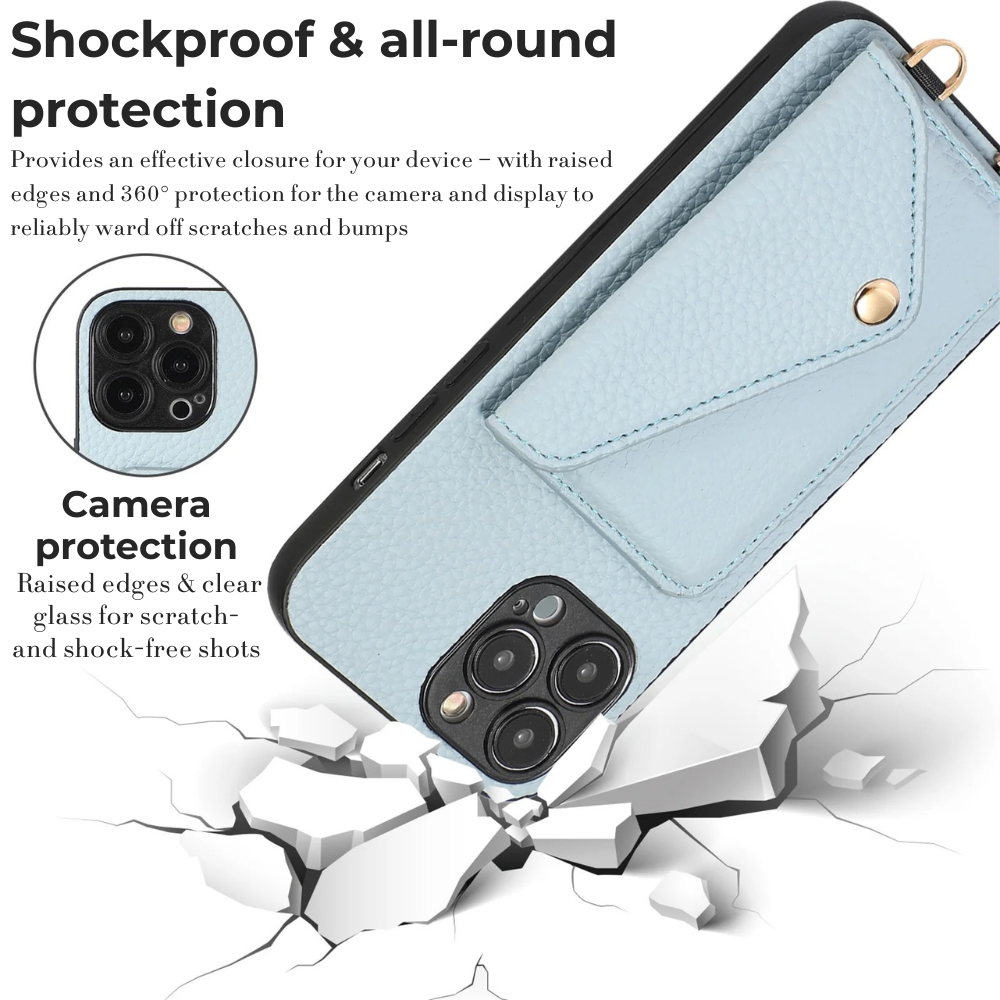 Premium iPhone Case Wallet MagSafe Compatible Crossbody Strap Leather Card Holder Shockproof Protective Cover Camera Lens Protection Slim Design