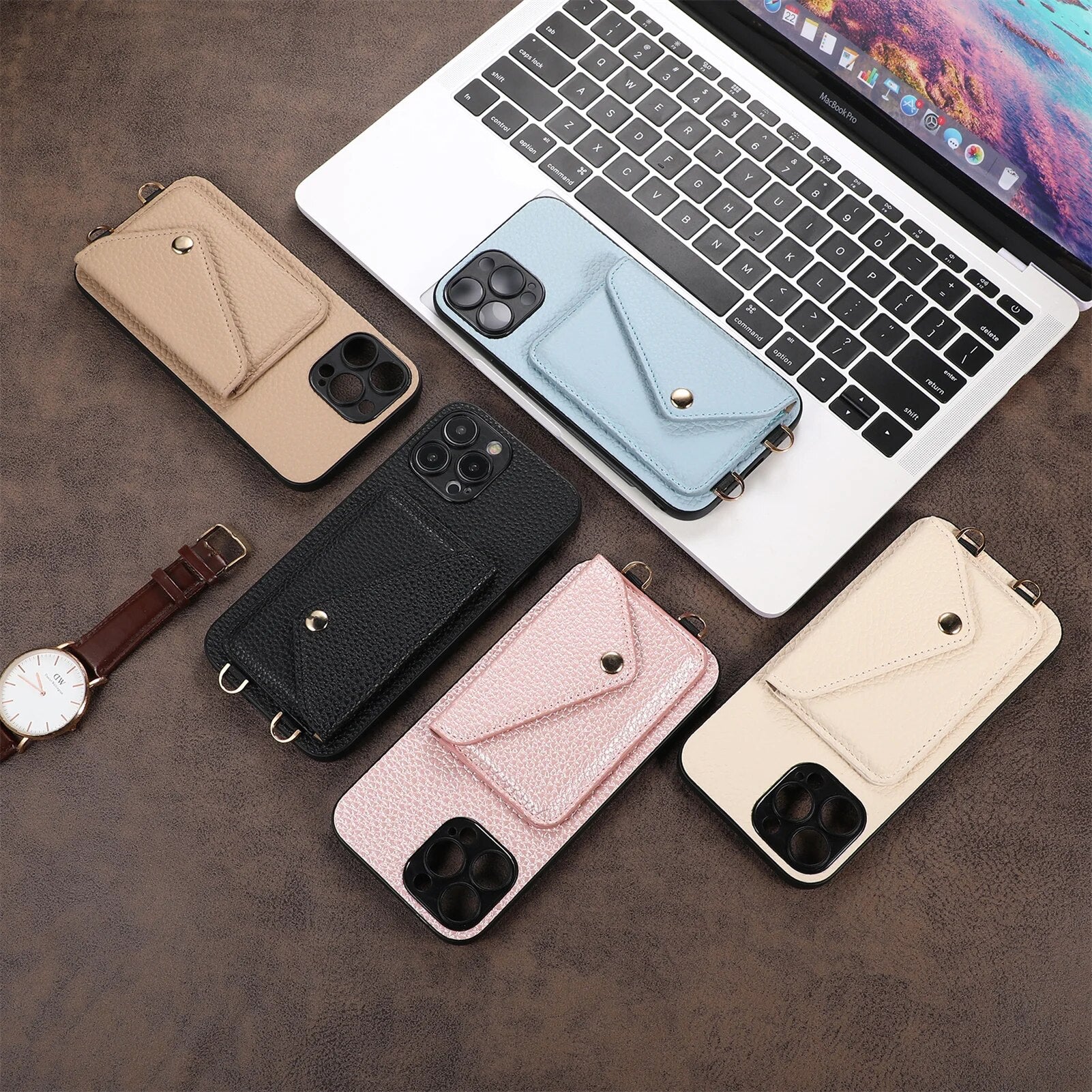 Premium iPhone Case Wallet MagSafe Compatible Crossbody Strap Leather Card Holder Shockproof Protective Cover Camera Lens Protection Slim Design