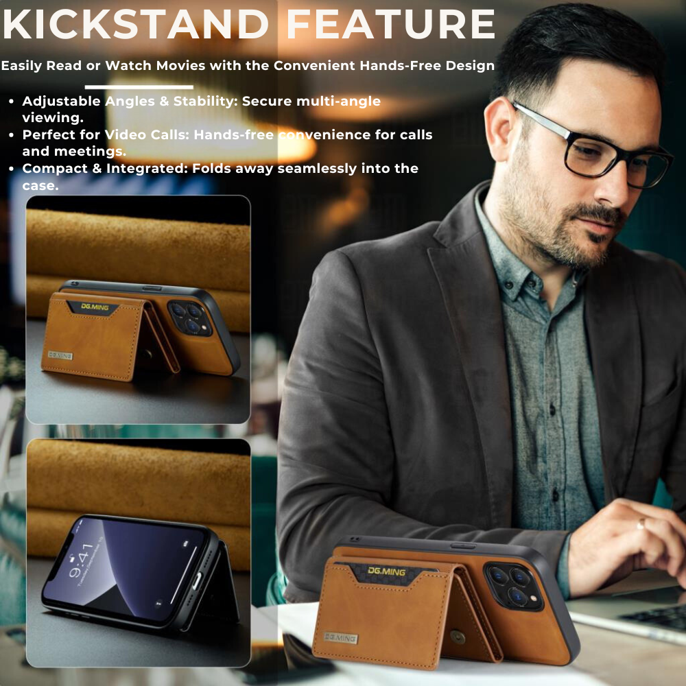 Premium iPhone Case Wallet MagSafe Compatible Detachable Leather Card Holder Magnetic Flip Stand Shockproof Protective Cover Camera Lens Protection Slim Design