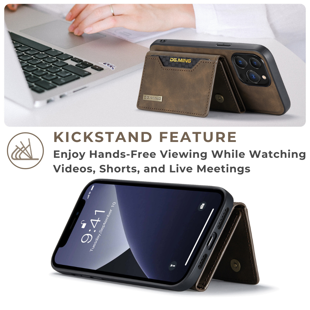 Premium iPhone Case Wallet MagSafe Compatible Detachable Leather Card Holder Magnetic Flip Stand Shockproof Protective Cover Camera Lens Protection Slim Design