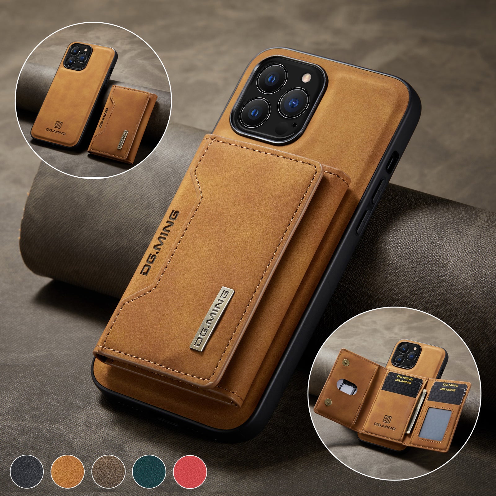 Premium iPhone Case Wallet MagSafe Compatible Detachable Leather Card Holder Magnetic Flip Stand Shockproof Protective Cover Camera Lens Protection Slim Design