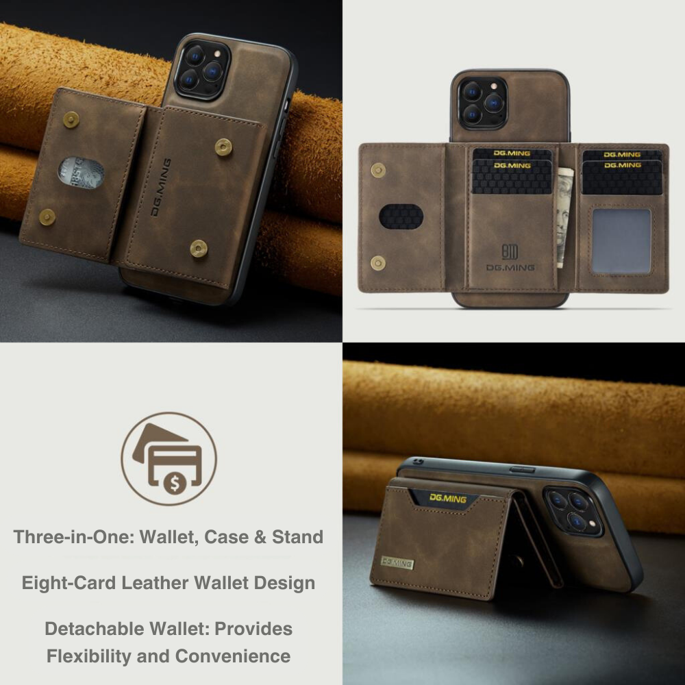 Premium iPhone Case Wallet MagSafe Compatible Detachable Leather Card Holder Magnetic Flip Stand Shockproof Protective Cover Camera Lens Protection Slim Design