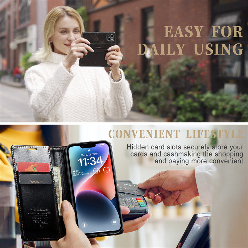 Premium iPhone Case Wallet MagSafe Compatible Detachable Leather Flip Stand Shockproof Protective Cover Card Holder Camera Lens Protection Slim Design