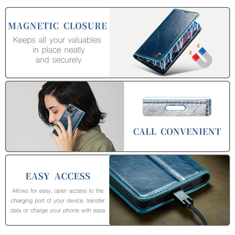 Premium iPhone Case Wallet MagSafe Compatible Detachable Leather Flip Stand Shockproof Protective Cover Card Holder Camera Lens Protection Slim Design