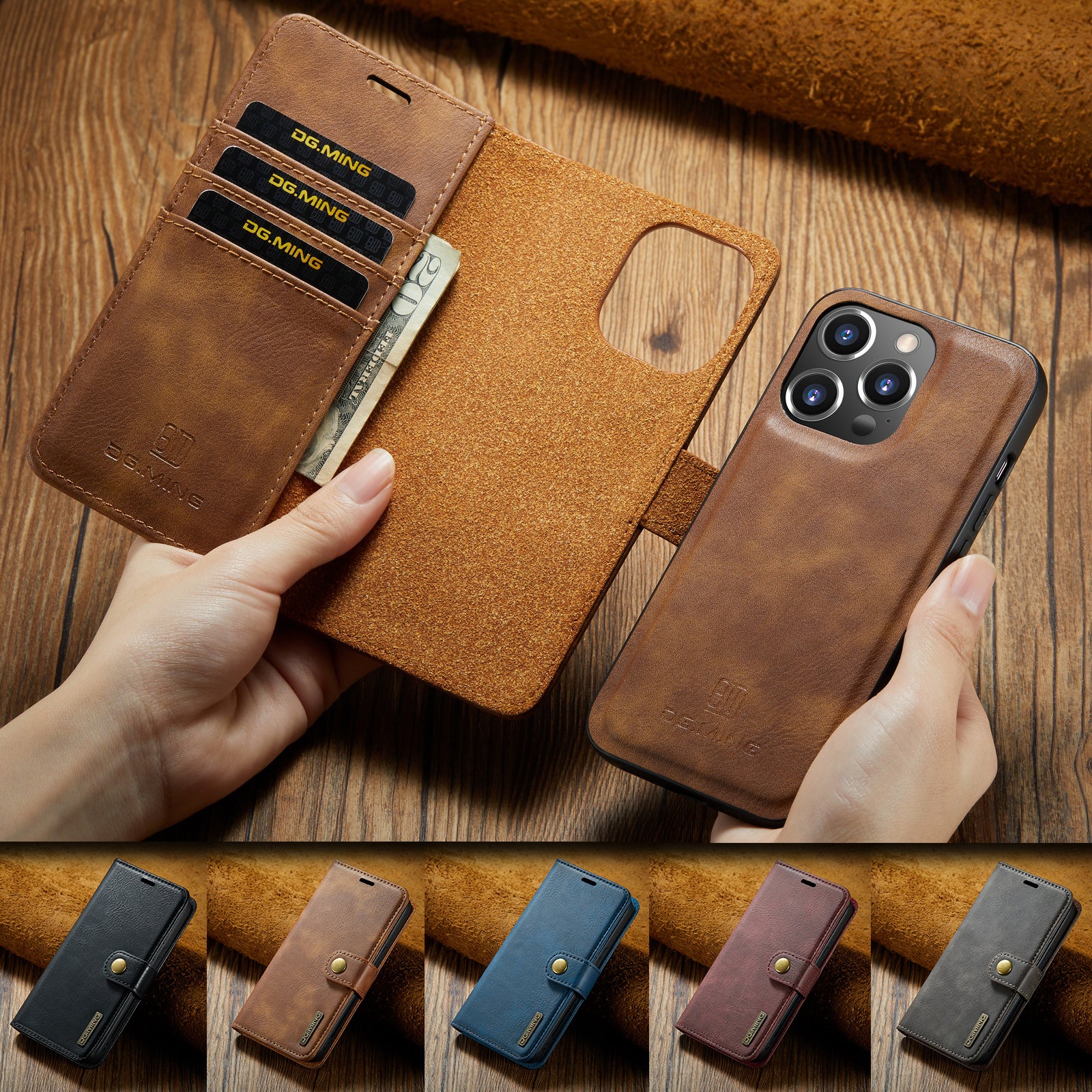 Premium iPhone Case Wallet MagSafe Compatible Detachable Magnetic Leather Shockproof Protective Cover Card Holder Camera Lens Protection Slim Design
