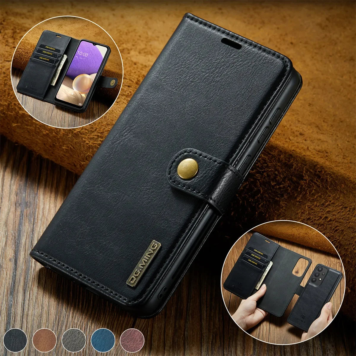 Premium iPhone Case Wallet MagSafe Compatible Detachable Magnetic Leather Shockproof Protective Cover Card Holder Camera Lens Protection Slim Design
