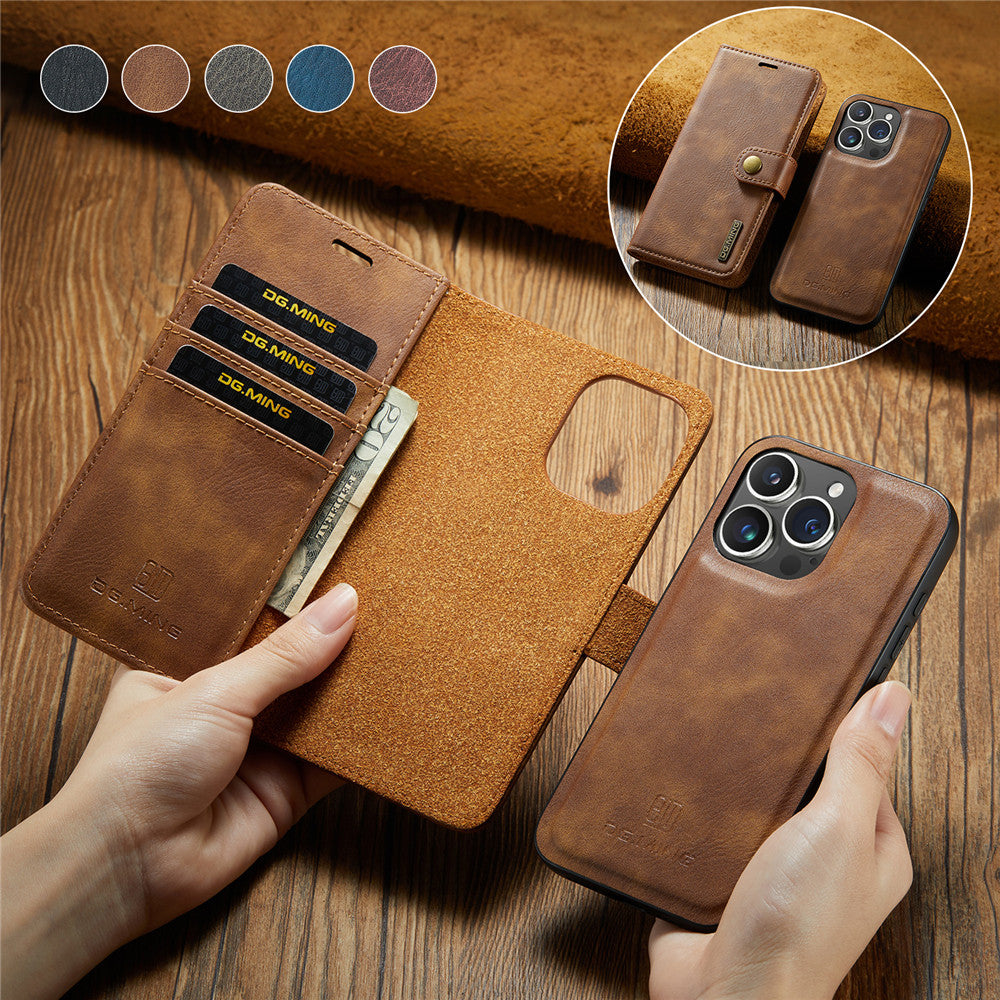Premium iPhone Case Wallet MagSafe Compatible Detachable Magnetic Leather Shockproof Protective Cover Card Holder Camera Lens Protection Slim Design