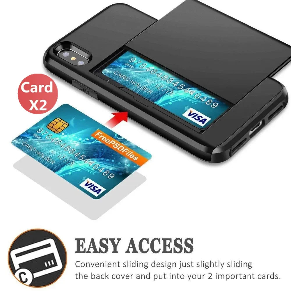 Premium iPhone Case Wallet MagSafe Compatible Dual Layer Slider Card Holder Shockproof Protective Cover Camera Lens Protection Slim Design