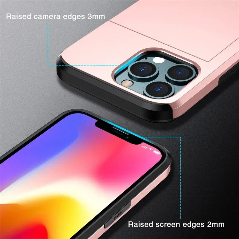 Premium iPhone Case Wallet MagSafe Compatible Dual Layer Slider Card Holder Shockproof Protective Cover Camera Lens Protection Slim Design