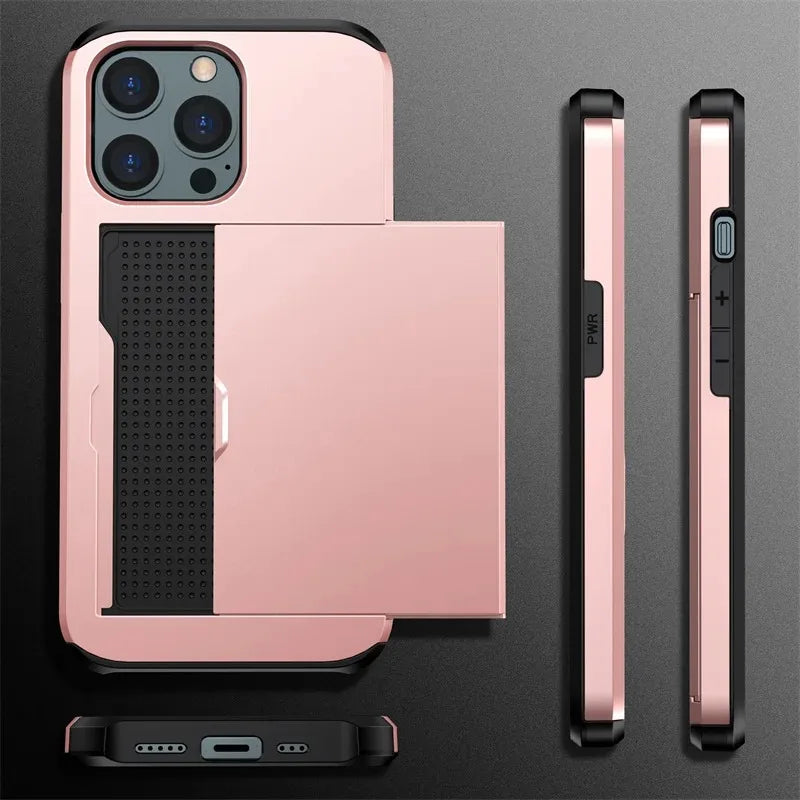 Premium iPhone Case Wallet MagSafe Compatible Dual Layer Slider Card Holder Shockproof Protective Cover Camera Lens Protection Slim Design