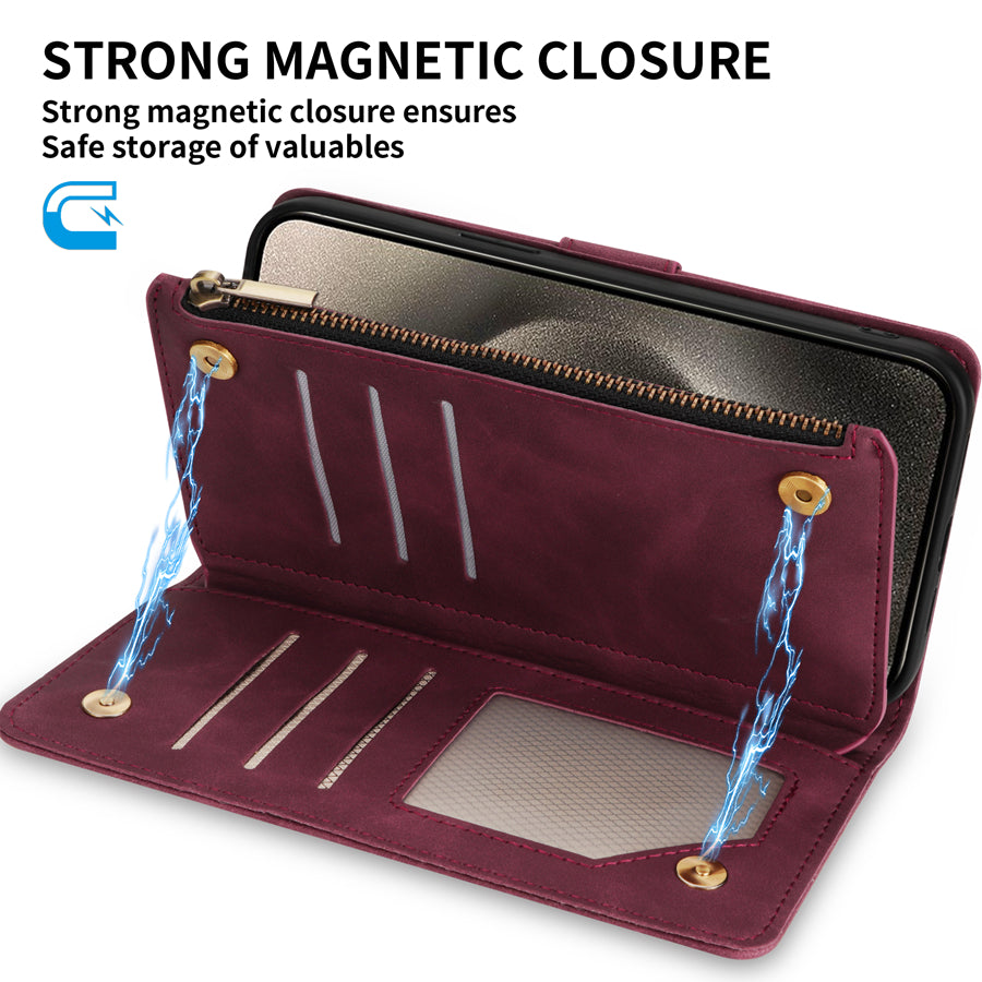 Premium iPhone Case Wallet MagSafe Compatible Leather Card Holder Magnetic Closure Shockproof Protective Cover Camera Lens Protection Slim Design