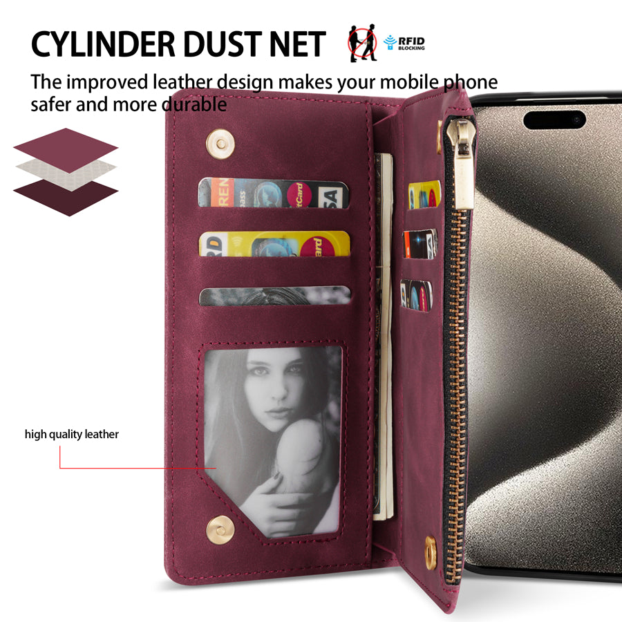 Premium iPhone Case Wallet MagSafe Compatible Leather Card Holder Magnetic Closure Shockproof Protective Cover Camera Lens Protection Slim Design