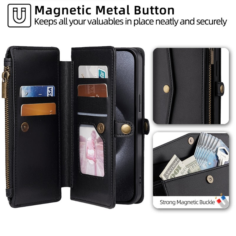 Premium iPhone Case Wallet MagSafe Compatible Leather Card Holder Magnetic Closure Shockproof Protective Cover Camera Lens Protection Slim Design