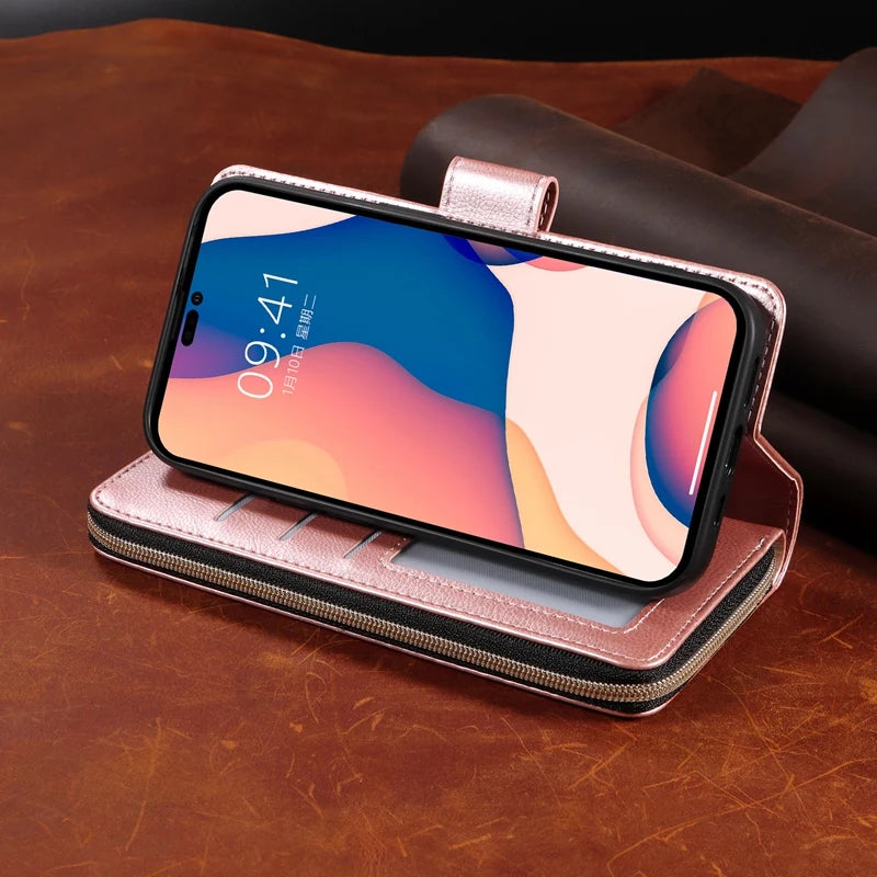 Premium iPhone Case Wallet MagSafe Compatible Leather Card Holder Magnetic Closure Shockproof Protective Cover Camera Lens Protection Slim Design