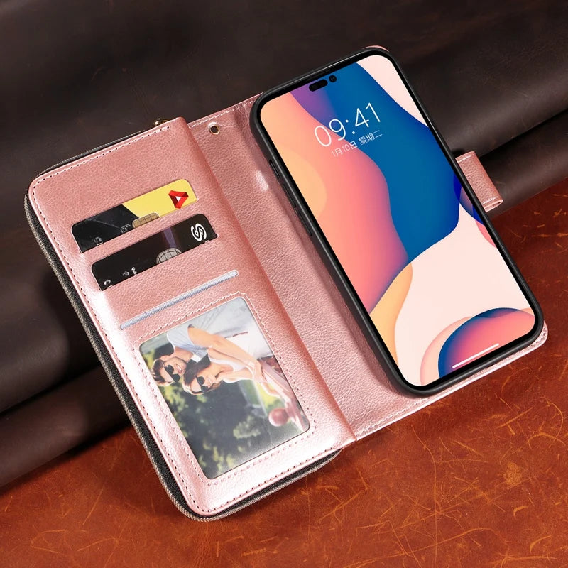 Premium iPhone Case Wallet MagSafe Compatible Leather Card Holder Magnetic Closure Shockproof Protective Cover Camera Lens Protection Slim Design